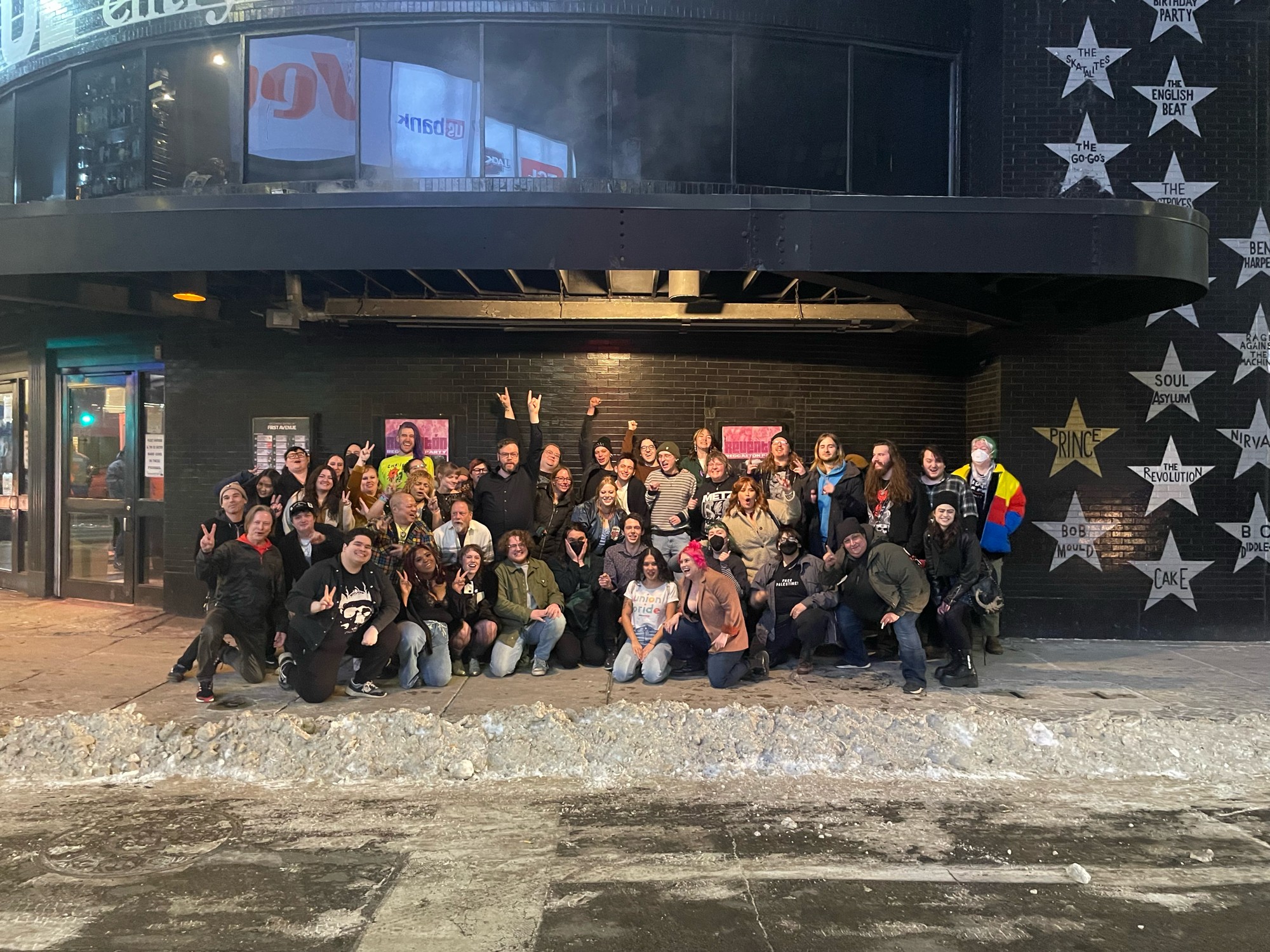 First Avenue workers gathered together